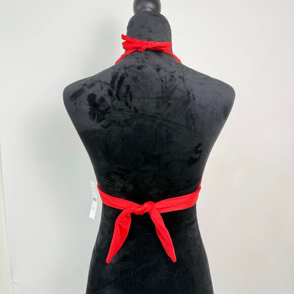 J Crew DD Halter Tie Back Triangle‎ Bikini Top Size Small Red NWT - Picture 2 of 6